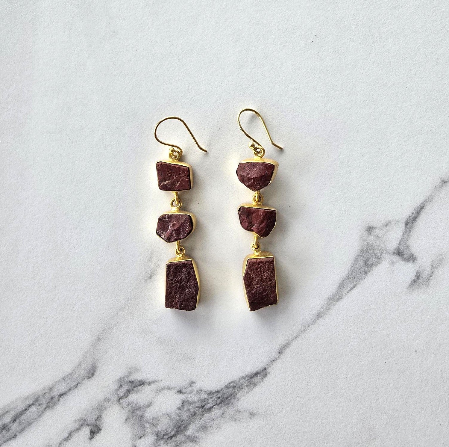 Agate 3 drop Earrings set in 18 Carat Gold Plate