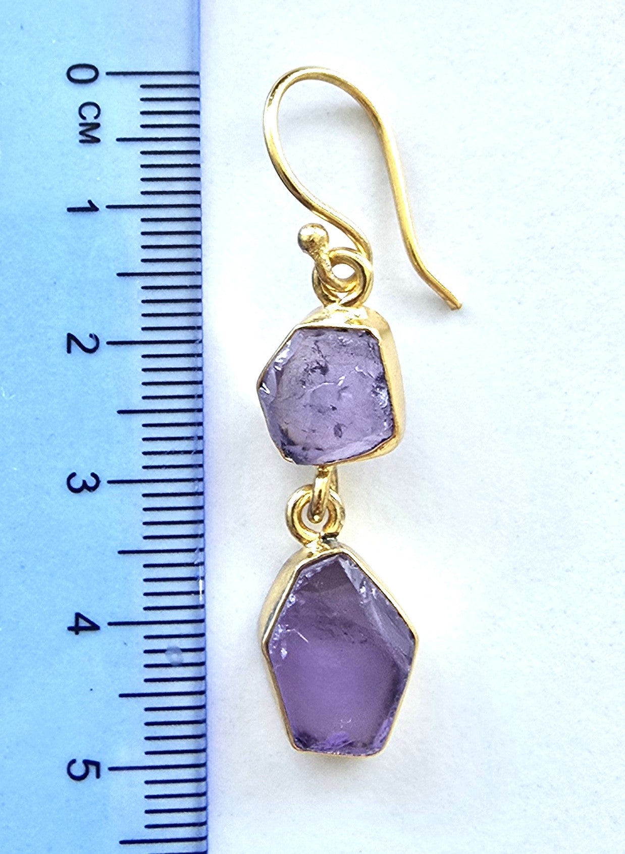Amethyst 2 Drop Gold Plated Earrings