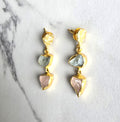 Gold plated aquamarine and rose quartz drop earrings on gold plated stud