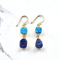 Pair of earrings with stunning blue semi-precious stones set in 18 carat gold plate