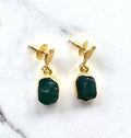 Green Onyx Gold Plated Earrings on Gold Stud