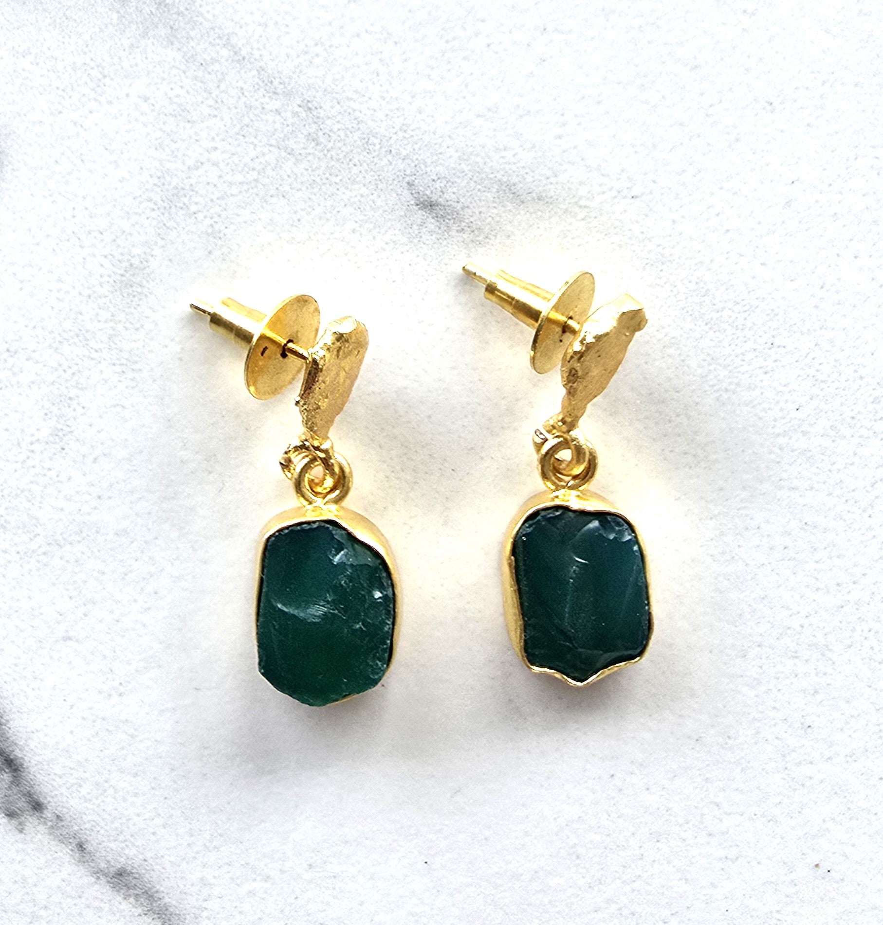 Green Onyx Gold Plated Earrings on Gold Stud