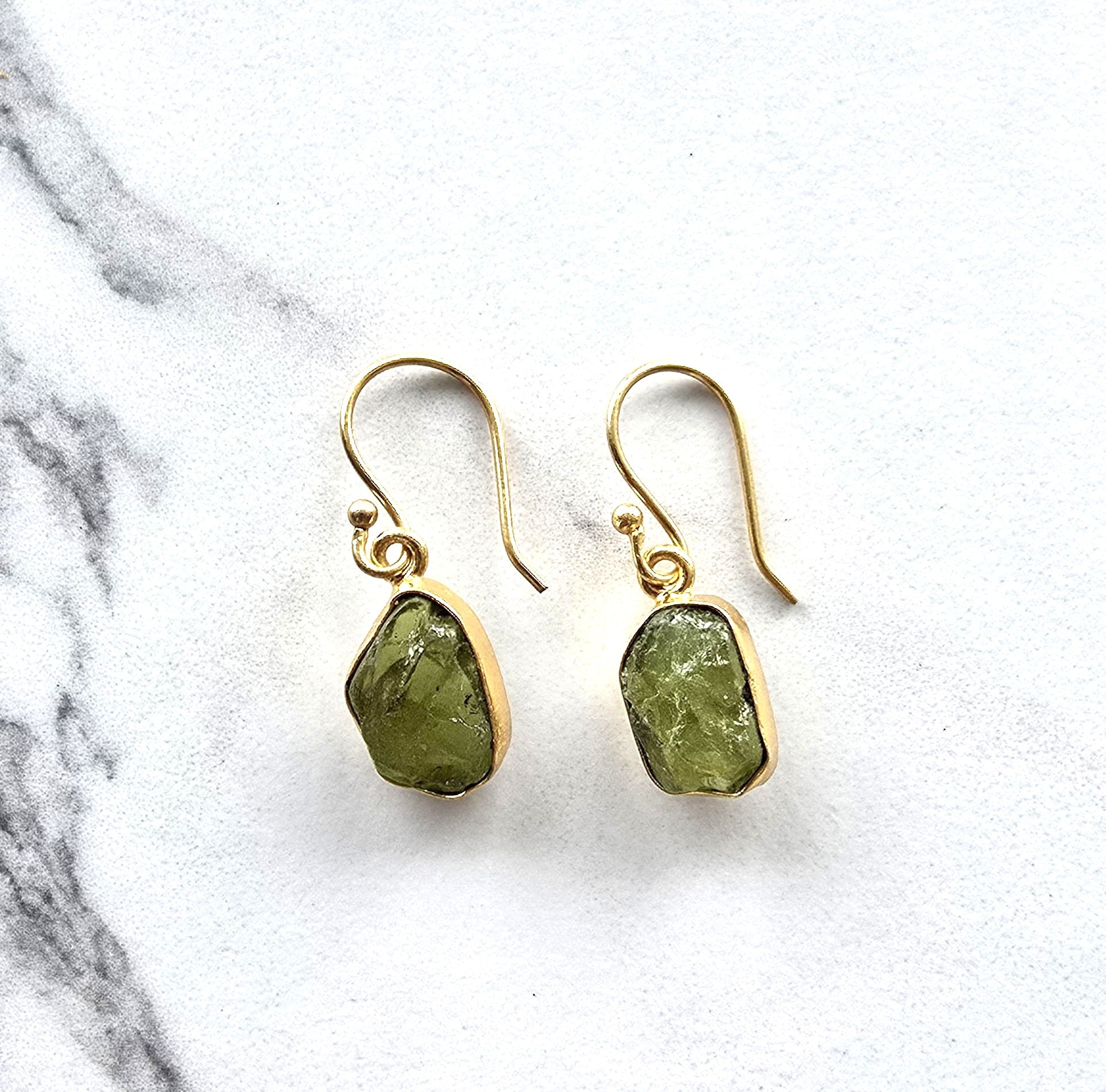 Peridot Sold Plated Single Drop Earrings