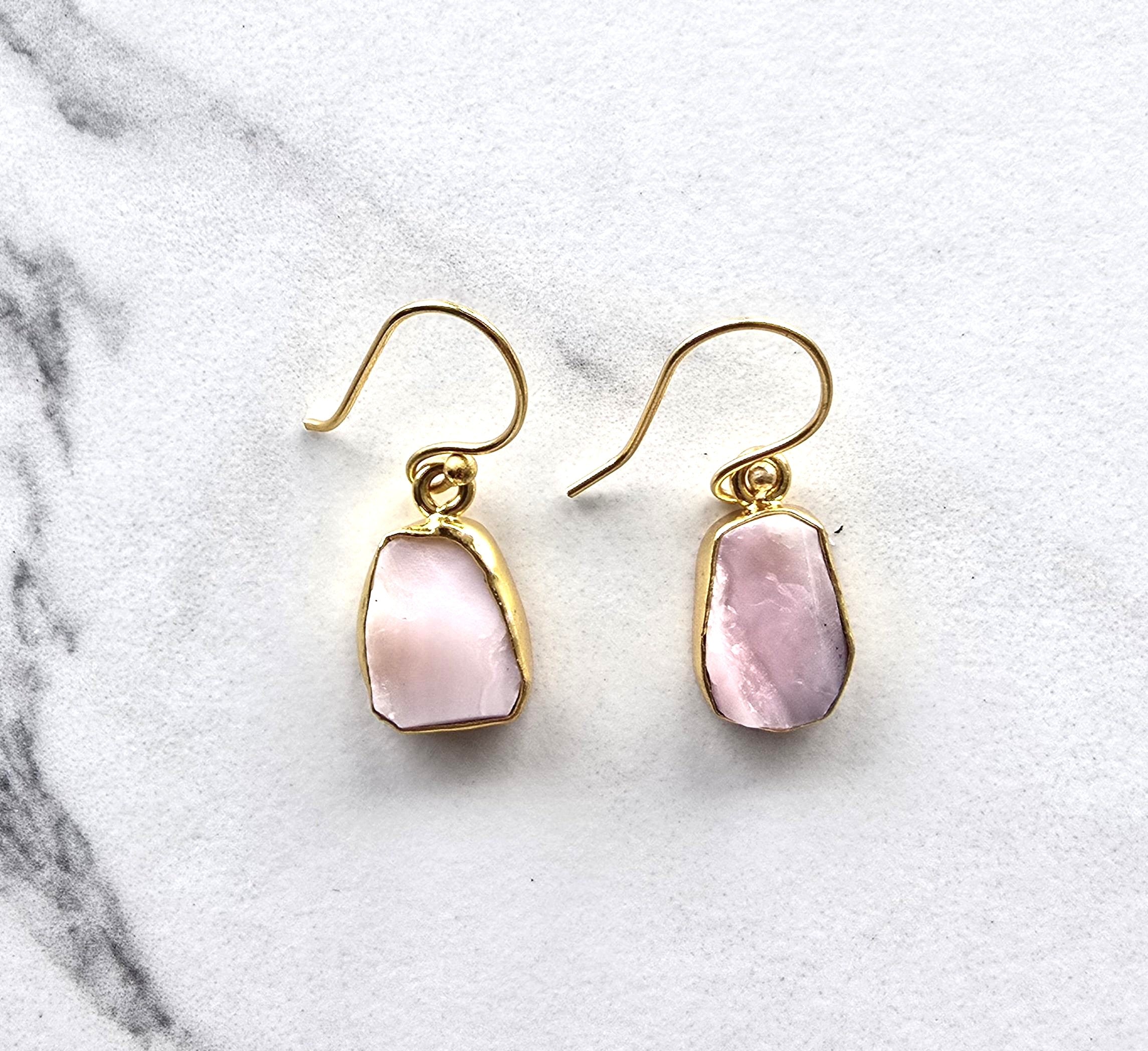 Pink Opal Gold Plated Earrings