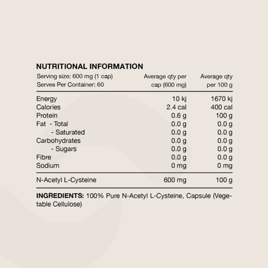 Switch Nutrition NAC 100% N-Aetyl L-Cysteine 60c